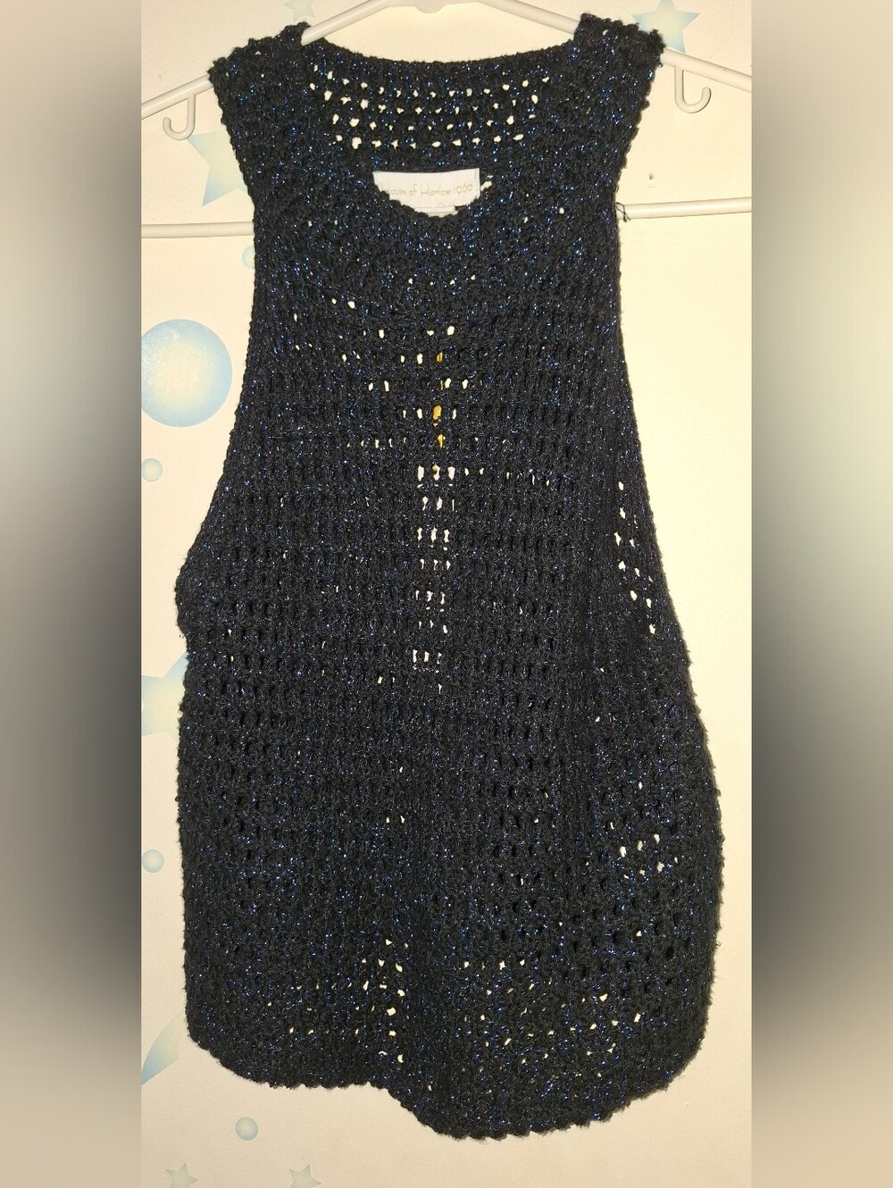 House of Harlow 1960 Black Open-Weave Metallic Tank Sweater